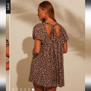 Vici, Aletta Flowy Babydoll Mini Dress, black and tan